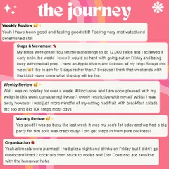 More client check-ins. They're achieving their step goals, navigating holidays without guilt, and enjoying pizza night. This is what balance looks like.