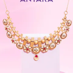 Geometry, but make it iconic. Sharp lines, effortless curves, and a play of 22kt matte gold create a statement of power and poise in this necklace.