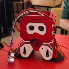 Isn't this Bobbot super cute? This is one of our custom designed walking robots, painted and personalized by a student. It's a great introduction to mechanics and electronics.