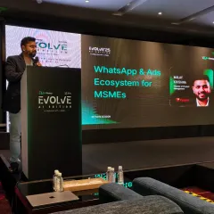 A speaker from Vyapar presents at the Evolve AI summit I hosted. My job includes introducing industry experts and ensuring their sessions are well-received by the audience.