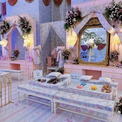 A wider view of the nail art and pamper station, designed to accommodate multiple children at once for a shared, fun experience.