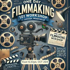 A visually rich poster for our one-day Filmmaking 101 workshop. It's designed for beginners and covers all key stages of filmmaking, with hands-on exercises using any camera you bring.