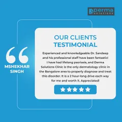I am committed to helping patients manage lifelong conditions. This feedback from a patient who travels two hours for their psoriasis treatment highlights the specialized, diagnostic-led care we provide, which can be difficult to find elsewhere.