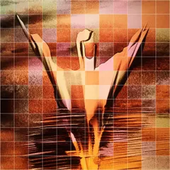 Another variation of 'Spread', this time with a digital grid overlay. This 'Sanddigi' piece merges the organic feel of sand with a structured, technological aesthetic.