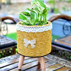 Our collection includes unique and stylish planters. This cheerful yellow tripod planter with lace detail is perfect for adding a touch of personality to your favorite small plant.