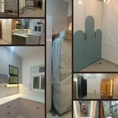 A collage showcasing the complete 3BHK transformation at ATS Rhapsody, Greater Noida. It gives an overview of the living room, kitchen, bedroom, and bathroom we designed.
