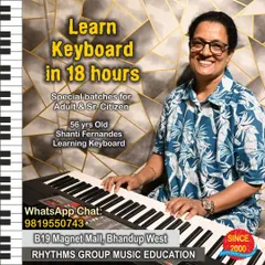 Our accelerated keyboard course is designed for quick learning. This poster highlights our "Learn Keyboard in 18 hours" program, which is especially popular among our adult and senior citizen students.
