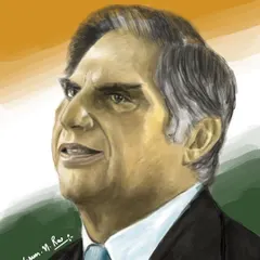 A finished digital portrait of the legendary Ratan Tata, painted with rich colors against the backdrop of the Indian flag. This style is perfect for creating a powerful and timeless tribute or a personal keepsake with a realistic feel.
