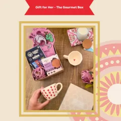 The 'Gift for Her' hamper is a perfect Rakhi surprise for your sister. It includes adorable heart-themed mugs, waffle cookies, and other cute keepsakes and treats she'll love.