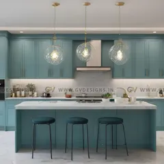 This vintage-inspired kitchen is a testament to our belief that modern functionality and classic charm can coexist beautifully. We used a refreshing teal duco finish on the shaker-style cabinets, complemented by elegant pendant lighting and a marble-topped island, creating a timeless yet contemporary culinary space.