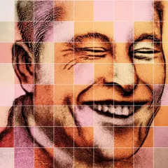 A digitally remixed version of my Elon Musk sand portrait. The pixelated effect represents the intersection of sustainable art and the digital world he is shaping.
