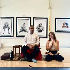 Learning at the source in Mysore, India, with my teacher, Paramaguru Sharath Jois. I am a dedicated student of the classical Ashtanga lineage, and I bring the authenticity and depth of this tradition to every class I teach.
