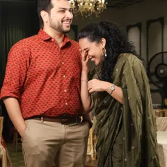 "Cheers to 6 years!" A candid, laughing photo with my husband celebrating our wedding anniversary. This post celebrates our journey as a couple and shares our happiness with our audience.