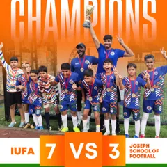 The final whistle moment. A commanding 7-3 victory in the BFA Cup Final. This image captures the culmination of months of hard work, strategic coaching, and relentless teamwork from our young champions.