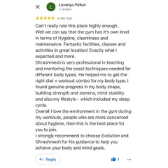 This detailed review from Lavanya highlights the key pillars of my service: hygiene, professional coaching tailored to body type, and a holistic approach that includes diet, sleep, and mindset. It's about achieving both body and mind goals.