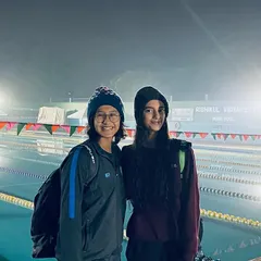 Success at the national level comes with rewards. Here are two of my swimmers at the Khelo India Series, an event organized by the Ministry of Youth Affairs and Sports, where their performance earned them a significant cash prize.