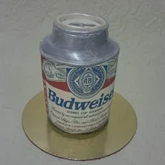 A sculpted cake that looks exactly like a can of Budweiser beer. This is a perfect surprise for a beer lover's birthday.