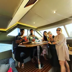 Guests enjoying our custom cocktails during a yacht party in Mumbai. We love creating a fun, relaxed atmosphere for bachelorette parties and weekend celebrations on the water.