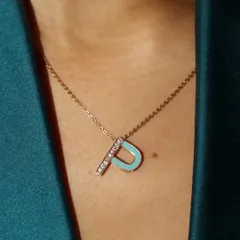 Your initials, your vibe. This custom initial 'P' pendant in turquoise enamel and diamonds is a perfect way to wear your identity. I can create any initial in a variety of styles.