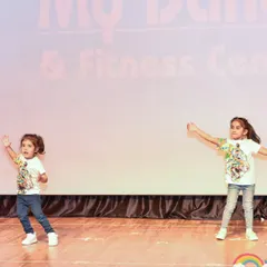 Even on a big stage, these two little dancers fill the space with their energy. My choreography for toddlers focuses on simple, expressive movements that allow their individual personalities to shine through.