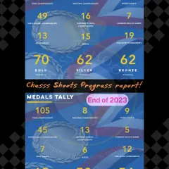Our progress report in numbers. This graphic compares our medal tally from 2023 to 2024, showing significant growth in state, national, and world event victories. We believe in setting bigger goals and achieving stronger results each year.
