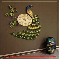 Add a touch of nature-inspired elegance with this peacock wall clock. The design showcases a peacock perched on a flowering branch, combining a functional clock with a beautiful piece of metal art, perfect for adding color and life to your decor.