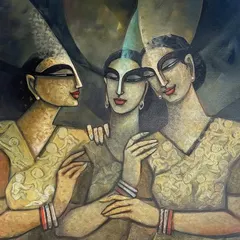 A piece celebrating International Women's Day, this acrylic painting shows the bond and strength of three women together.