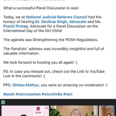 This text graphic highlights a successful panel discussion on strengthening POSH regulations, which I was honored to be a part of. With over 400 participants, it shows the growing need for clear and practical legal guidance in this area.
