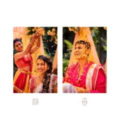 The flower shower during the Haldi ceremony. We can choreograph entrances and key moments of your traditional ceremonies to make them even more vibrant and photogenic.