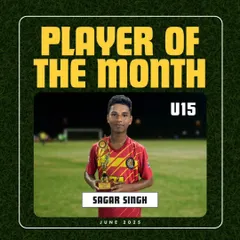 Sagar Singh, our U15 Player of the Month for June 2025, holding his award.
