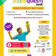 We believe in celebrating young innovators. Our CodeQuest challenge gives kids a platform to apply their coding and AI skills to solve real-world problems, complete with expert mentoring, certificates, and exciting prizes.