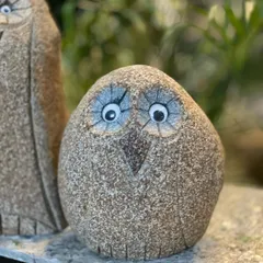 Meet our 'Goobey' (ಗೂಬೆ), an eccentric owl carved from natural rock. These quirky pieces are perfect for a bookshelf, garden nook, or as a unique door stopper.