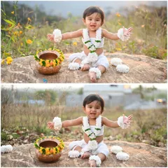 This collage shows the before and after of an outdoor shoot. With some editing magic, I can enhance the natural beauty of the location to create a perfect final image.