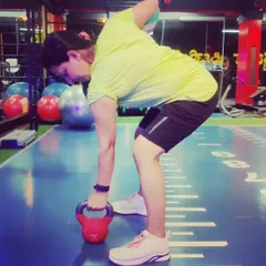 Incorporating kettlebells into my training. Functional strength training is a key part of my own fitness routine and something I love to teach in my sessions.