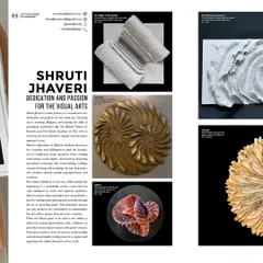 A close-up of the article, titled 'Shruti Jhaveri: Dedication and Passion for the Visual Arts'. The feature discusses my background and my innovative approach to using different mediums.