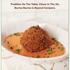 Tradition on the table, flavour in the air. This dish, inspired by Burmese cuisine, features a crispy fried ball in a rich, aromatic curry, offering a taste that is beyond compare.