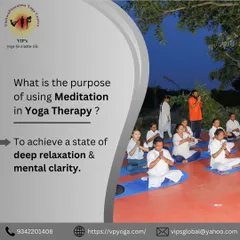 The true purpose of meditation within yoga therapy is to find a state of deep relaxation and mental clarity. In our group sessions, like the one pictured here, I guide students to quiet their minds and connect with their inner selves. This practice is fundamental to achieving a peaceful mind and a balanced life.