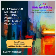 Join our Abstract Painting Workshop with Mixed Media Art for kids aged 6-14. Held every Sunday, this class is a great way for young artists to explore color, texture, and self-expression in a fun, unstructured way.