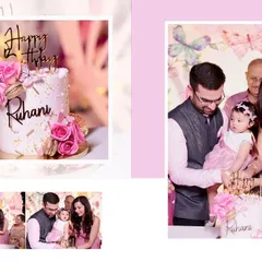 This layout focuses on the birthday cake and the cake cutting ceremony, two essential memories from any first birthday celebration.