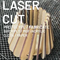 This laser-cut wooden object showcases the precision and complexity you can achieve with our digital fabrication tools. You can cut and engrave materials like birch ply, MDF, acrylic, cloth, and paper to create stunning, intricate designs.