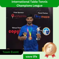 Celebrating Pramod Kumar's Bronze medal win in the Team Event at the International Table Tennis Champions League. A testament to his skill and teamwork.
