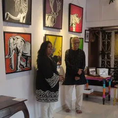 Artist Puja Kumari and senior cartoonist Sridhar Comaravalli at our gallery during her solo exhibition. We are proud to provide a platform for talented artists to showcase their work and engage with the community.