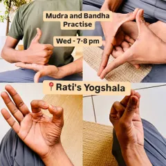 A visual guide to some of the hand gestures (mudras) taught in our workshop. These mudras are powerful tools for directing the flow of energy within the body to achieve specific physical and mental benefits.