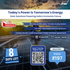 This countdown ad for our solar solutions webinar features a vast solar farm under a dramatic sky. It promotes our expert training on setting up solar farms and winning government tenders for high-profit projects.