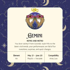 Gemini, you love variety. Your performances are full of fun transitions, from Govinda-style 90s hits to the latest viral trends.