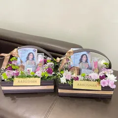 A set of two elegant floral baskets created as PR invites for the jewelry brand Aabushan. These hampers are designed to create buzz and excitement for a brand launch.