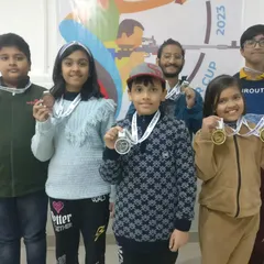 A group of our promising young shooters from Gurgaon proudly displaying their medals from the TOPGUN WINTER CUP 2023. We are excited to watch these future champions grow and achieve their goals.