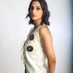 I love bringing a creative brief to life with bold, conceptual makeup. This look for a denim collection features a sharp, graphic blue eyeliner, showing my ability to execute distinctive styles for fashion editorials that need to make a statement.