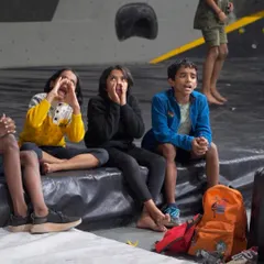 The pure, unfiltered excitement of our young climbers. This is what it's all about. Our kids' competitions are filled with moments like this, where the whole community comes together to support the next generation of crushers.