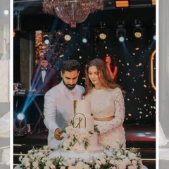 A picture-perfect cake-cutting moment at a glamorous reception. We coordinate with all vendors to ensure every key moment is beautifully staged, with dramatic lighting and confetti.